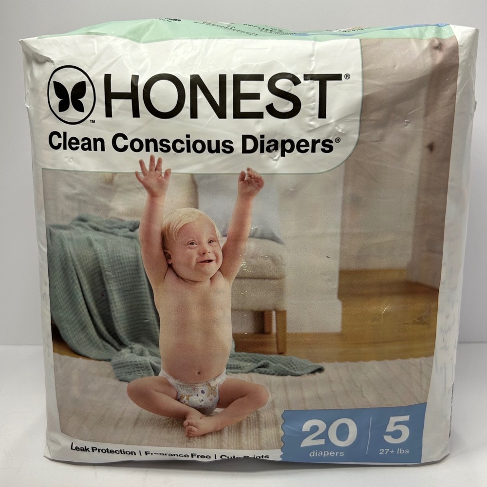 Honest Company Clean Conscious Diapers Size 5 27+ lbs 20 Count Its a Pawty Print